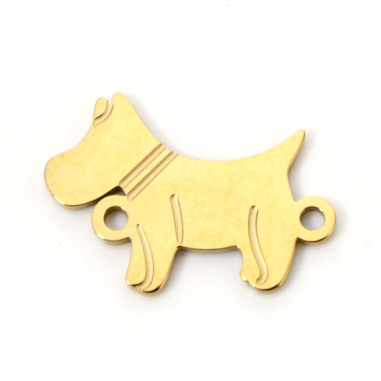 Picture of 2 PCs Vacuum Plating 304 Stainless Steel Connectors Charms Pendants 18K Gold Plated Dog Animal 16mm x 11.5mm