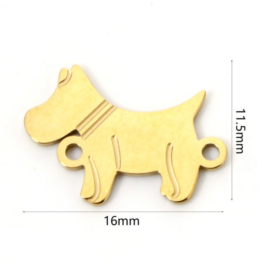 Bild von 2 Stück Vakuumbeschichtung 304 Edelstahl Steckverbinder Charms Anhänger Hund 18K Vergoldet 16mm x 11.5mm