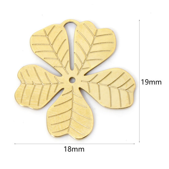 Bild von 2 Stück Vakuumbeschichtung 304 Edelstahl Charms Blumen 18K Vergoldet 19mm x 18mm