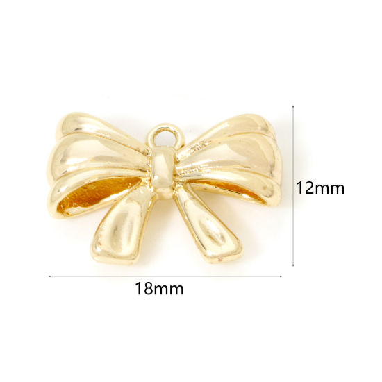 Image de 2 Pcs Breloques Vêtements en Laiton Respectueux de la Nature Nœuds Papillon Plaqué Or Véritable 18K 18mm x 12mm