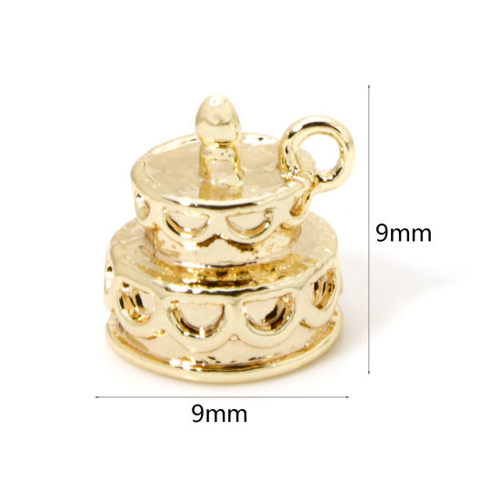 Picture of 2 PCs Eco-friendly Brass Mini Charm Tiny Charm 18K Real Gold Plated Cake 3D 9mm x 9mm