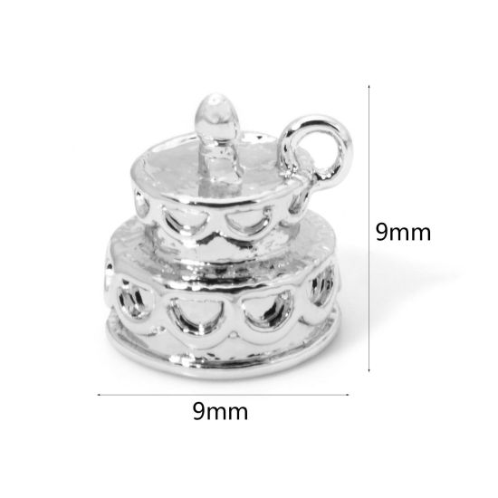 Picture of 2 PCs Eco-friendly Brass Mini Charm Tiny Charm Real Platinum Plated Cake 3D 9mm x 9mm