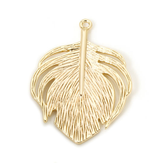 Bild von 2 PCs Eco-friendly Brass Pendants 18K Real Gold Plated Feather 3.3cm x 2.4cm