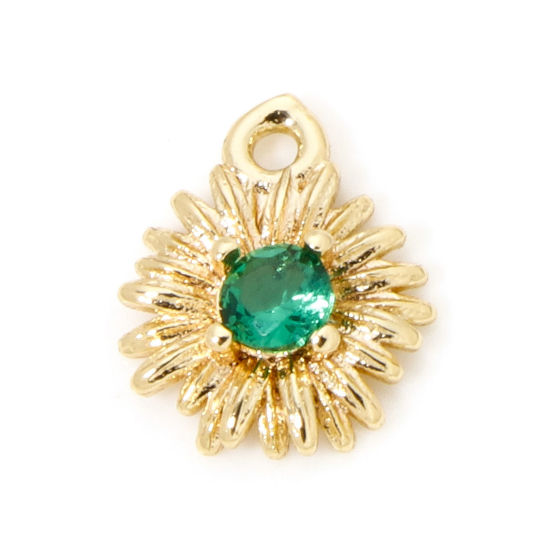 Immagine di 5 Pz Ecologico Ottone Ciondoli Fiore Margherita 18K Vero Oro Placcato Verde Cubic Zirconiae 9mm x 8mm