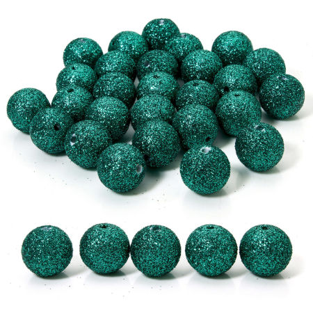 Bild von 10 Stück Acryl Weihnachten Perlen zur DIY-Schmuckherstellung Grün Rund Glitzert ca. 16mm D., Loch:ca. 2.2mm