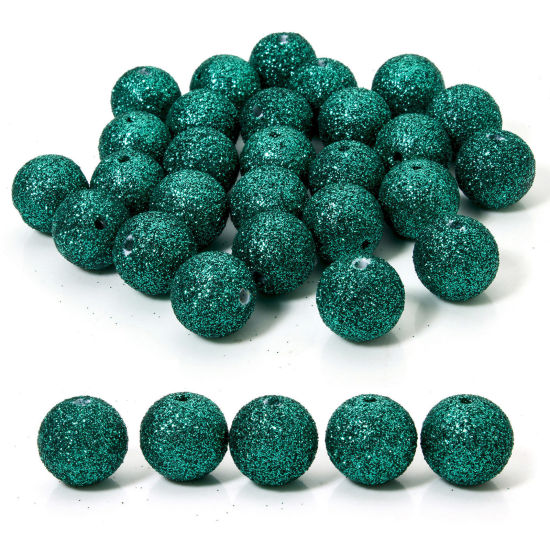 Image de 10 Pcs Perles pour DIY Fabrication de Bijoux en Acrylique Noël Vert Rond Brillant Paillettes Env. 16mm Dia, Trou: env. 2.2mm