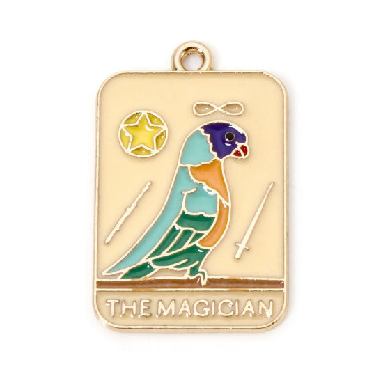 Imagen de 10 Unidades Zamak Tarot Colgantes Chapado en Oro Multicolor Rectángulo Loro Mensaje " THE MAGICIAN " Esmalte 3cm x 1.9cm