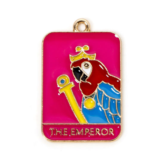 Imagen de 10 Unidades Zamak Tarot Colgantes Chapado en Oro Multicolor Rectángulo Loro Mensaje " THE EMPEROR " Esmalte 3cm x 1.9cm