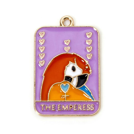 Imagen de 10 Unidades Zamak Tarot Colgantes Chapado en Oro Multicolor Rectángulo Loro Mensaje " THE EMPRESS " Esmalte 3cm x 1.9cm