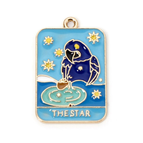 Imagen de 10 Unidades Zamak Tarot Colgantes Chapado en Oro Multicolor Rectángulo Loro Mensaje " THE STAR " Esmalte 3cm x 1.9cm