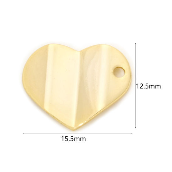 Picture of 5 PCs Brass Valentine's Day Charms 18K Gold Plated Heart 15.5mm x 12.5mm