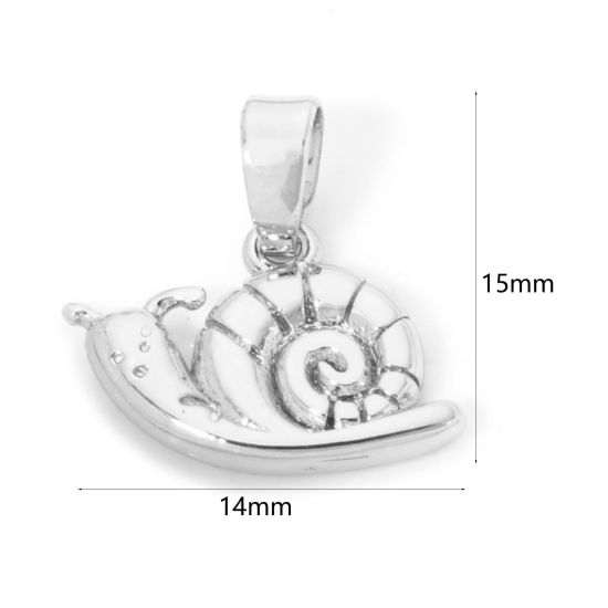 Image de 2 Pcs Pendentif Breloque en Laiton Plaqué Platine Véritable Escargot 15mm x 14mm