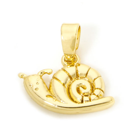 Image de 2 Pcs Pendentif Breloque en Laiton Plaqué Or Véritable 18K Escargot 15mm x 14mm