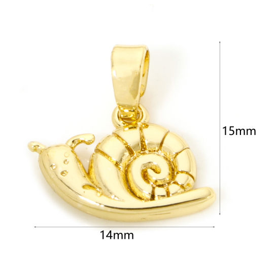 Image de 2 Pcs Pendentif Breloque en Laiton Plaqué Or Véritable 18K Escargot 15mm x 14mm