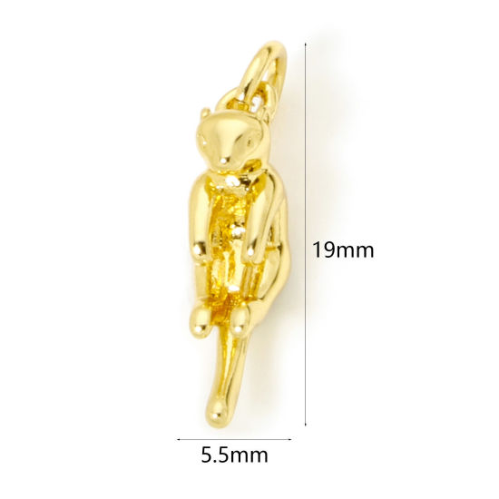 Imagen de 5 Unidades Respetuoso del Medio Ambiente Latón Colgantes Gato 18K Oro Real Chapado 3D 19mm x 5.5mm