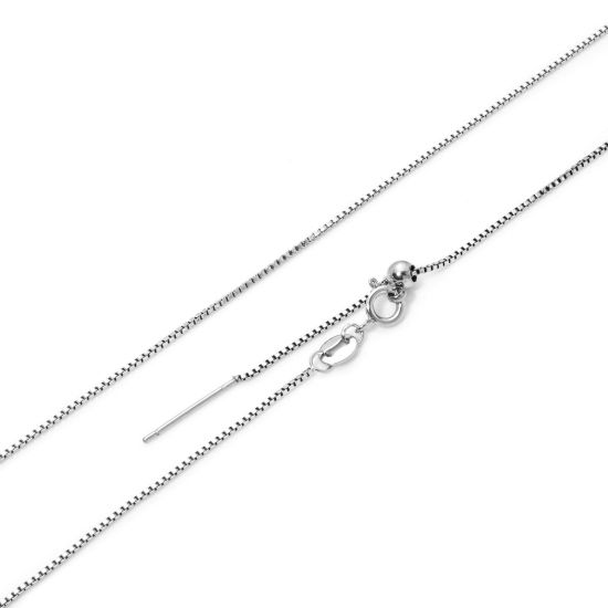 Picture of 1 Piece 304 Stainless Steel Box Chain Necklace For DIY Jewelry Making Silver Tone Swipeable 50cm(19.7") long, Chain Size: 1mm