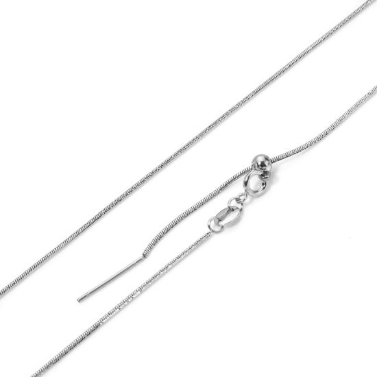 Picture of 1 Piece 304 Stainless Steel Snake Chain Necklace For DIY Jewelry Making Silver Tone Swipeable 50cm(19.7") long, Chain Size: 1mm