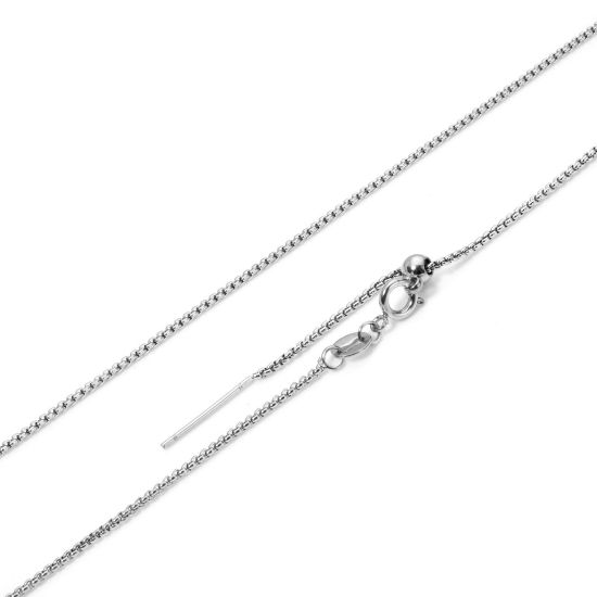 Picture of 1 Piece 304 Stainless Steel Box Chain Necklace For DIY Jewelry Making Silver Tone Swipeable 50cm(19.7") long, Chain Size: 1.3mm