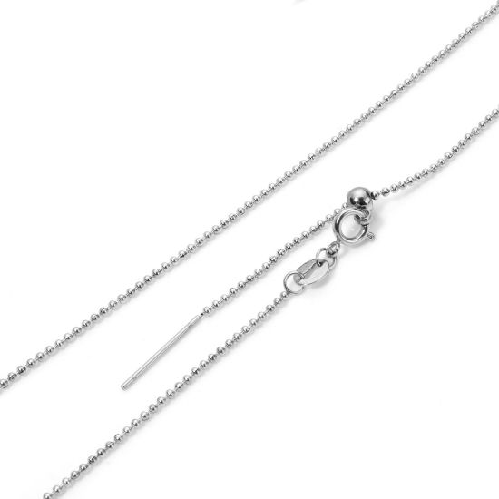 Picture of 1 Piece 304 Stainless Steel Ball Chain Necklace For DIY Jewelry Making Silver Tone Swipeable 50cm(19.7") long, Chain Size: 1.3mm