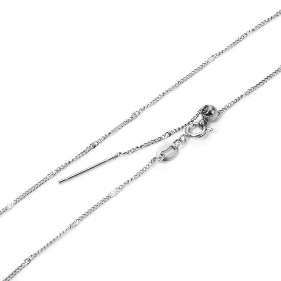 Picture of 1 Piece 304 Stainless Steel Textured Chain Necklace For DIY Jewelry Making Silver Tone Swipeable 50cm(19.7") long, Chain Size: 1.1mm