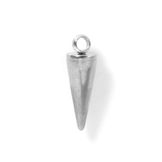 Picture of 10 PCs Eco-friendly 304 Stainless Steel Geometric Charms Silver Tone Cone 3D 12mm x 4mm