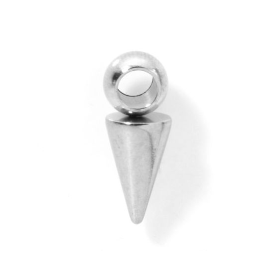 Picture of 10 PCs Eco-friendly 304 Stainless Steel Geometric Charms Silver Tone Cone 3D 16mm x 6mm