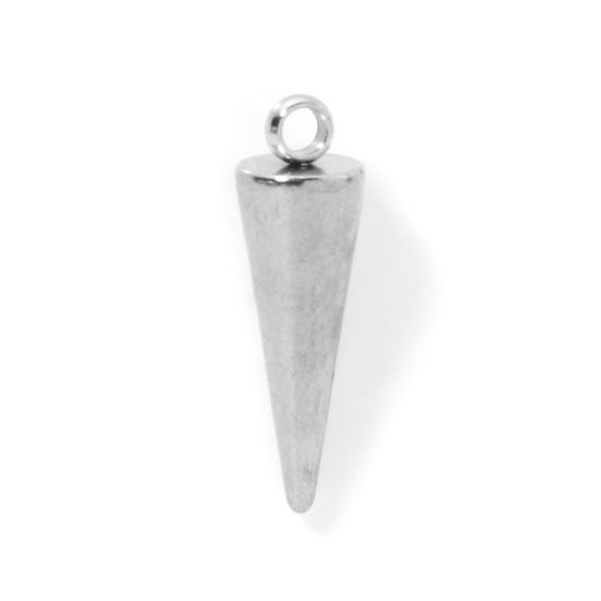 Picture of 10 PCs Eco-friendly 304 Stainless Steel Geometric Charms Silver Tone Cone 3D 18mm x 5.5mm