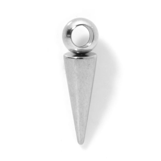 Picture of 10 PCs Eco-friendly 304 Stainless Steel Geometric Charms Silver Tone Cone 3D 21mm x 6mm