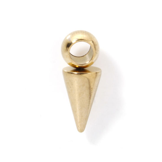 Picture of 10 PCs Eco-friendly PVD Vacuum Plating 304 Stainless Steel Geometric Charms Gold Plated Cone 3D 16mm x 6mm