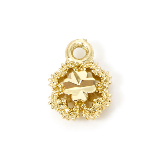 Image de 2 Pcs Breloques en Laiton Respectueux de la Nature Trèfle à Quatre Feuilles Plaqué Or Véritable 18K A Facettes 10mm x 7mm