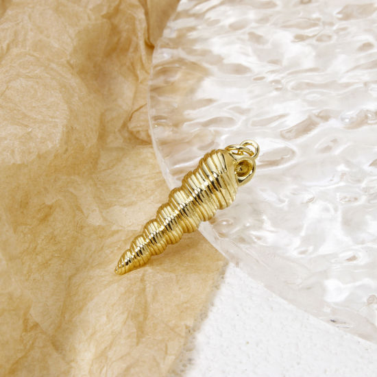 Picture of 1 Piece Eco-friendly Brass Pendants 18K Real Gold Plated Conch/ Sea Snail 3D 3.2cm x 0.8cm