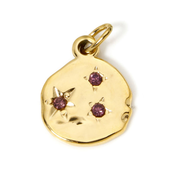 Immagine di 1 Pz Placcatura Sottovuoto PVD Ecologica 304 Acciaio Inossidabile Galassia Ciondoli Irregolare 14K Vero Oro Placcato Stella Rosa Scuro Strass 23mm x 15mm