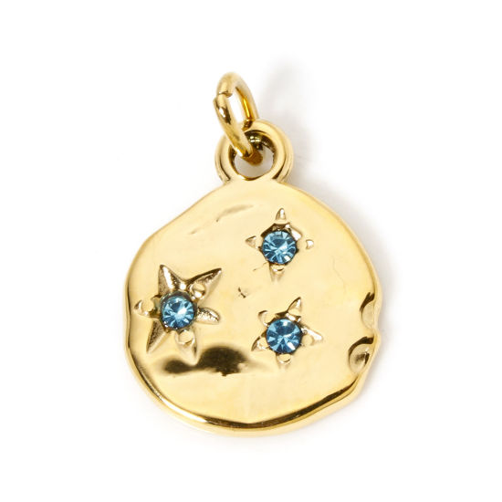 Immagine di 1 Pz Placcatura Sottovuoto PVD Ecologica 304 Acciaio Inossidabile Galassia Ciondoli Irregolare 14K Vero Oro Placcato Stella Blu Strass 23mm x 15mm
