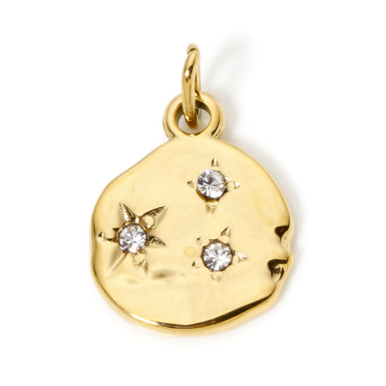 Immagine di 1 Pz Placcatura Sottovuoto PVD Ecologica 304 Acciaio Inossidabile Galassia Ciondoli Irregolare 14K Vero Oro Placcato Stella Trasparente Strass 23mm x 15mm