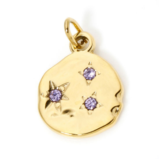 Immagine di 1 Pz Placcatura Sottovuoto PVD Ecologica 304 Acciaio Inossidabile Galassia Ciondoli Irregolare 14K Vero Oro Placcato Stella Ametista Strass 23mm x 15mm