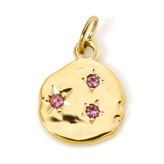 Immagine di 1 Pz Placcatura Sottovuoto PVD Ecologica 304 Acciaio Inossidabile Galassia Ciondoli Irregolare 14K Vero Oro Placcato Stella Rosa Caldo Strass 23mm x 15mm