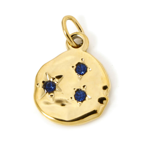 Immagine di 1 Pz Placcatura Sottovuoto PVD Ecologica 304 Acciaio Inossidabile Galassia Ciondoli Irregolare 14K Vero Oro Placcato Stella Blu Notte Strass 23mm x 15mm