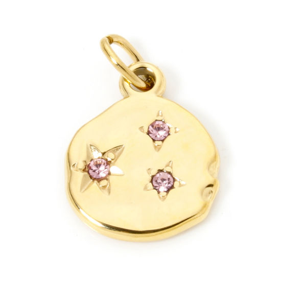 Immagine di 1 Pz Placcatura Sottovuoto PVD Ecologica 304 Acciaio Inossidabile Galassia Ciondoli Irregolare 14K Vero Oro Placcato Stella Rosa Chiaro Strass 23mm x 15mm