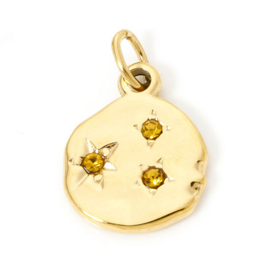 Immagine di 1 Pz Placcatura Sottovuoto PVD Ecologica 304 Acciaio Inossidabile Galassia Ciondoli Irregolare 14K Vero Oro Placcato Stella Giallo Strass 23mm x 15mm