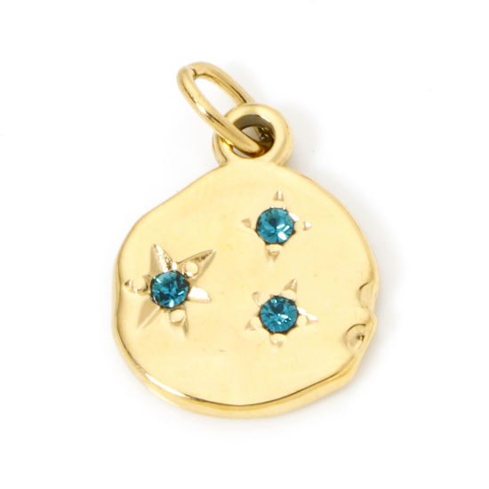 Immagine di 1 Pz Placcatura Sottovuoto PVD Ecologica 304 Acciaio Inossidabile Galassia Ciondoli Irregolare 14K Vero Oro Placcato Stella Verde Blu Strass 23mm x 15mm