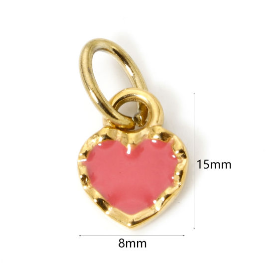 Image de 1 Pièce Breloques en 304 Acier Inoxydable Placage sous Vide PVD Respectueux de l'Environnement La Saint Valentin Cœur Plaqué Or Véritable 14K Orange Clair Émail 15mm x 8mm