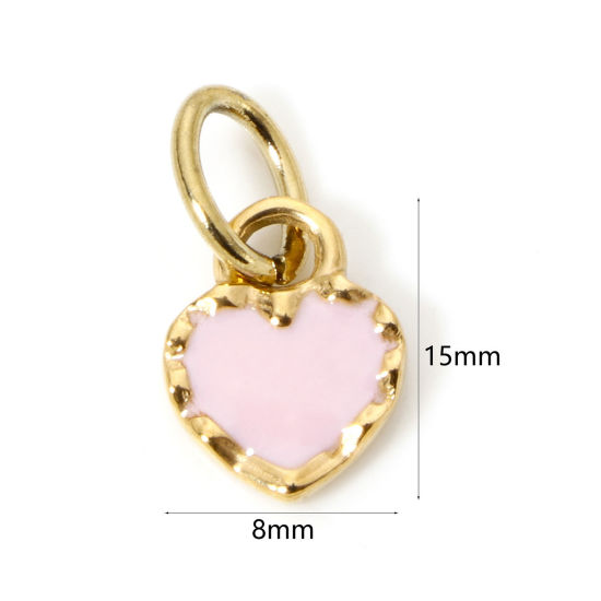 Image de 1 Pièce Breloques en 304 Acier Inoxydable Placage sous Vide PVD Respectueux de l'Environnement La Saint Valentin Cœur Plaqué Or Véritable 14K Rose Clair Émail 15mm x 8mm