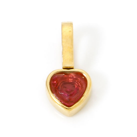 Image de 1 Pièce Pendentif Breloque en 304 Acier Inoxydable Placage sous Vide PVD Respectueux de l'Environnement La Saint Valentin Cœur Plaqué Or Véritable 14K Mini à Zircone Cubique Rouge-orange 11mm x 5.5mm