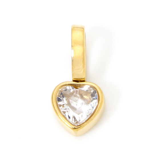 Image de 1 Pièce Pendentif Breloque en 304 Acier Inoxydable Placage sous Vide PVD Respectueux de l'Environnement La Saint Valentin Cœur Plaqué Or Véritable 14K Mini à Zircone Cubique Clair 11mm x 5.5mm