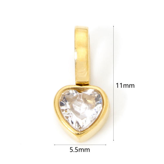 Image de 1 Pièce Pendentif Breloque en 304 Acier Inoxydable Placage sous Vide PVD Respectueux de l'Environnement La Saint Valentin Cœur Plaqué Or Véritable 14K Mini à Zircone Cubique Clair 11mm x 5.5mm