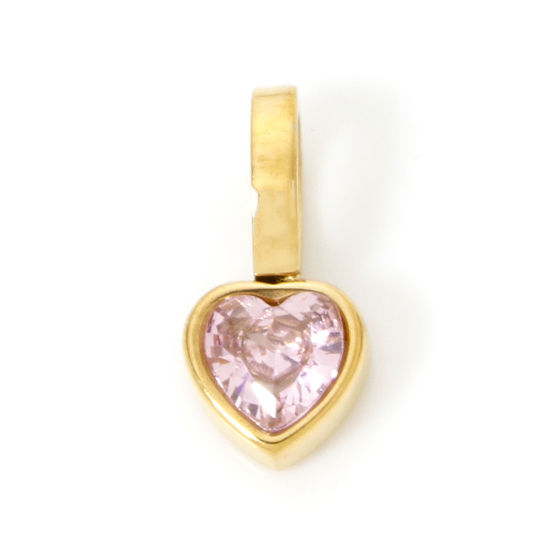 Image de 1 Pièce Pendentif Breloque en 304 Acier Inoxydable Placage sous Vide PVD Respectueux de l'Environnement La Saint Valentin Cœur Plaqué Or Véritable 14K Mini à Zircone Cubique Rose 11mm x 5.5mm