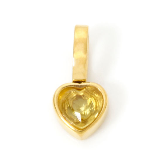 Image de 1 Pièce Pendentif Breloque en 304 Acier Inoxydable Placage sous Vide PVD Respectueux de l'Environnement La Saint Valentin Cœur Plaqué Or Véritable 14K Mini à Zircone Cubique Jaune 11mm x 5.5mm