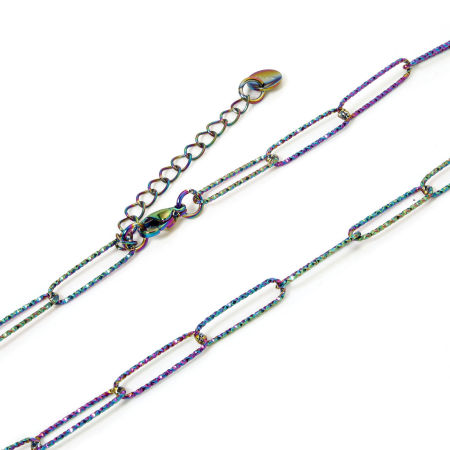 Picture of Wholesale Paperclip Link Chain Necklace, Rainbow Color Plated 304 Stainless Steel, Unisex Eco-friendly PVD Vacuum Plating Minimalist Gift Jewelry For Retailer, 40cm(15.7") long, Chain Size: 5mm, 1 Piece