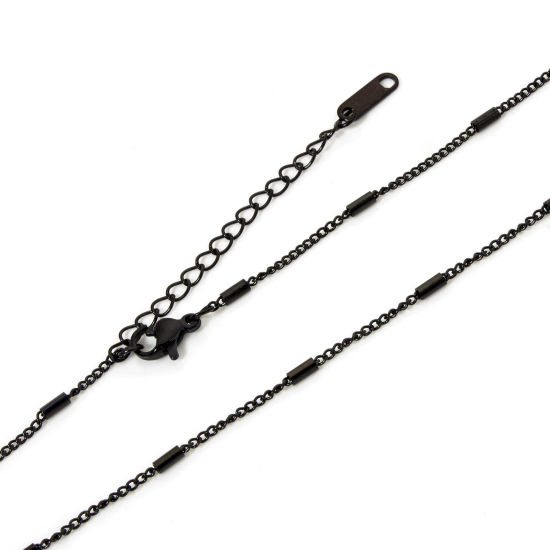 Picture of 1 Piece Eco-friendly PVD Vacuum Plating 304 Stainless Steel Link Chain Necklace For DIY Jewelry Making Black With Lobster Claw Clasp And Extender Chain 40cm(15.7") long, Chain Size: 1.5mm