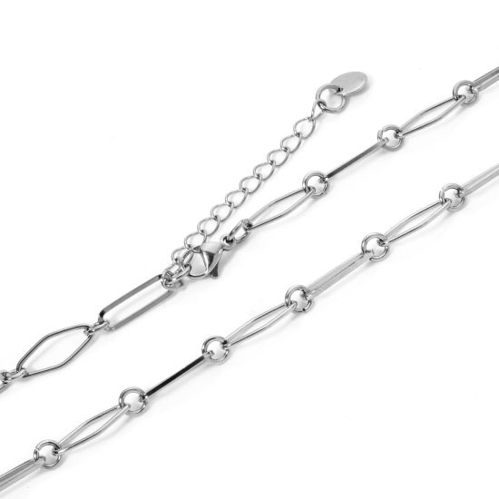 Picture of 1 Piece 304 Stainless Steel Handmade Link Chain Necklace For DIY Jewelry Making Silver Tone With Lobster Claw Clasp And Extender Chain 40cm(15.7") long, Chain Size: 6.5mm